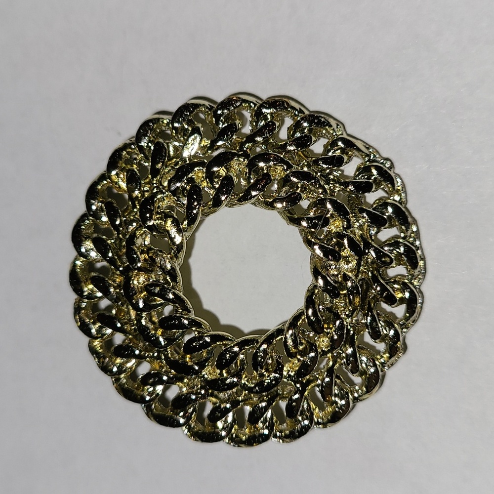 Vintage LIDZ Bros NY Gold-tone Rope Chain Circle Wreath Brooch Scarf Pin Signed - Picture 3 of 7